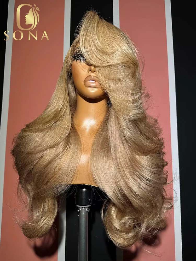 27 Honey Blonde Lace Front Human Hair Wigs Pre Plucked 13x6 HD Transparent Lace Frontal Wigs For Women Body Wave 30 32 34inches