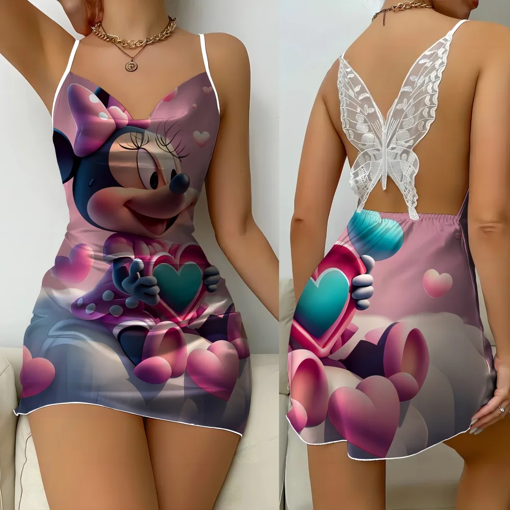 Summer Comfortable Nightwear for Women Sexy Slip Dress Disney Cartoon Pattern Female Pajama Sleevesless Women's Sleeping Dress