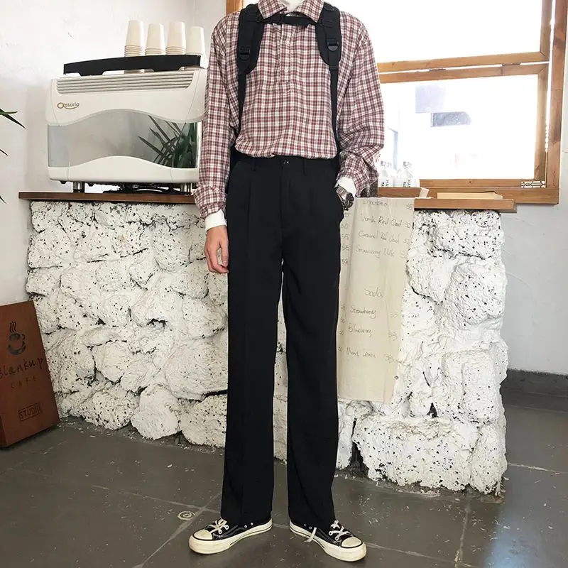 2026 Korean Men's Drape Wide Leg Pants Loose Straight Floor-Length Casual Trousers