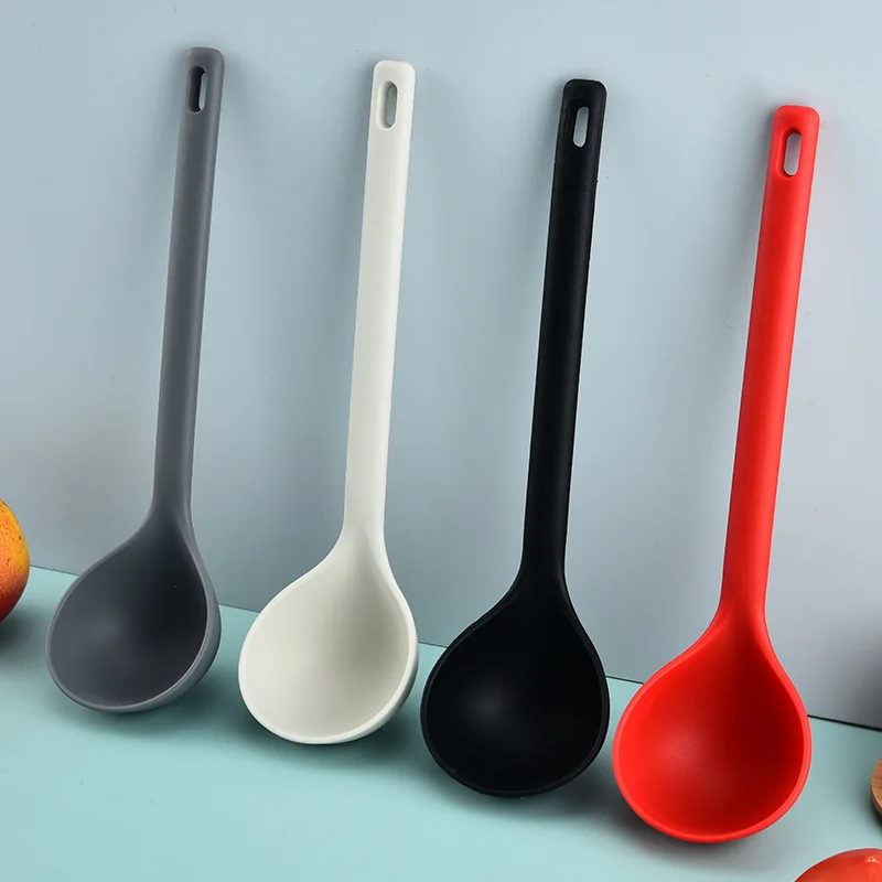 

Large Thickened Silicone Soup Spoon Long Handle Ramen Noodles Bouillon Ladle Japanese Kitchen Tablespoons Tableware Kitchenware