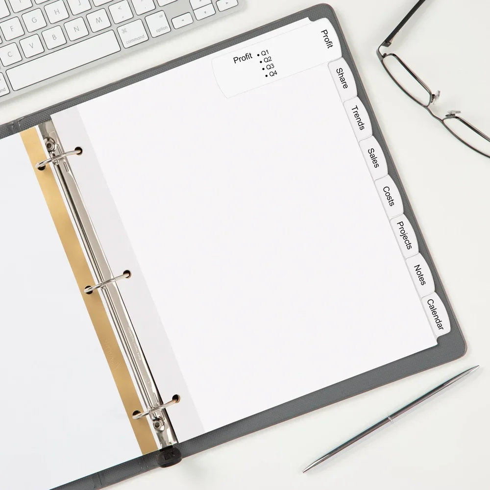 مجموعة مقسم ملصقات قابلة للطباعة مكونة من 8 أقراص ملصقات قياسية كبيرة سهلة التقشير ورق معزز متين متوافق مع طابعات الليزر النافثة للحبر