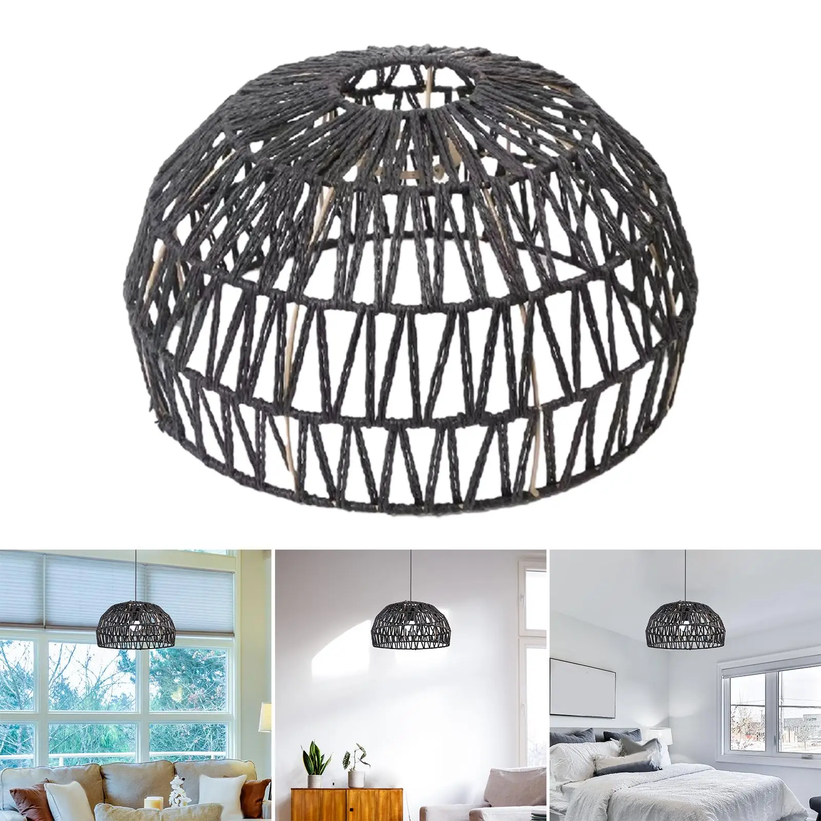 Retro Style Pendant Lamp Shade Decor Paper Rope Ceiling Light Shade Fixture Woven Chandelier Cover for Bedroom Cafe Hotel