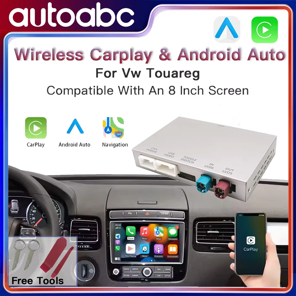 Für Volkswagen Touareg RNS850 2010-2018 Neues Upgrade der drahtlosen CarPlay-Schnittstelle mit Android Auto Voice Control Mirror Link