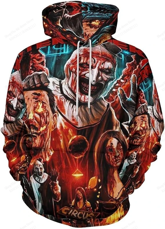 Sudaderas con capucha con estampado 3d de película de terror Terrifier para hombre y mujer, Sudadera con capucha de gran tamaño a la moda, abrigo para mujer, ropa para hombre nueva