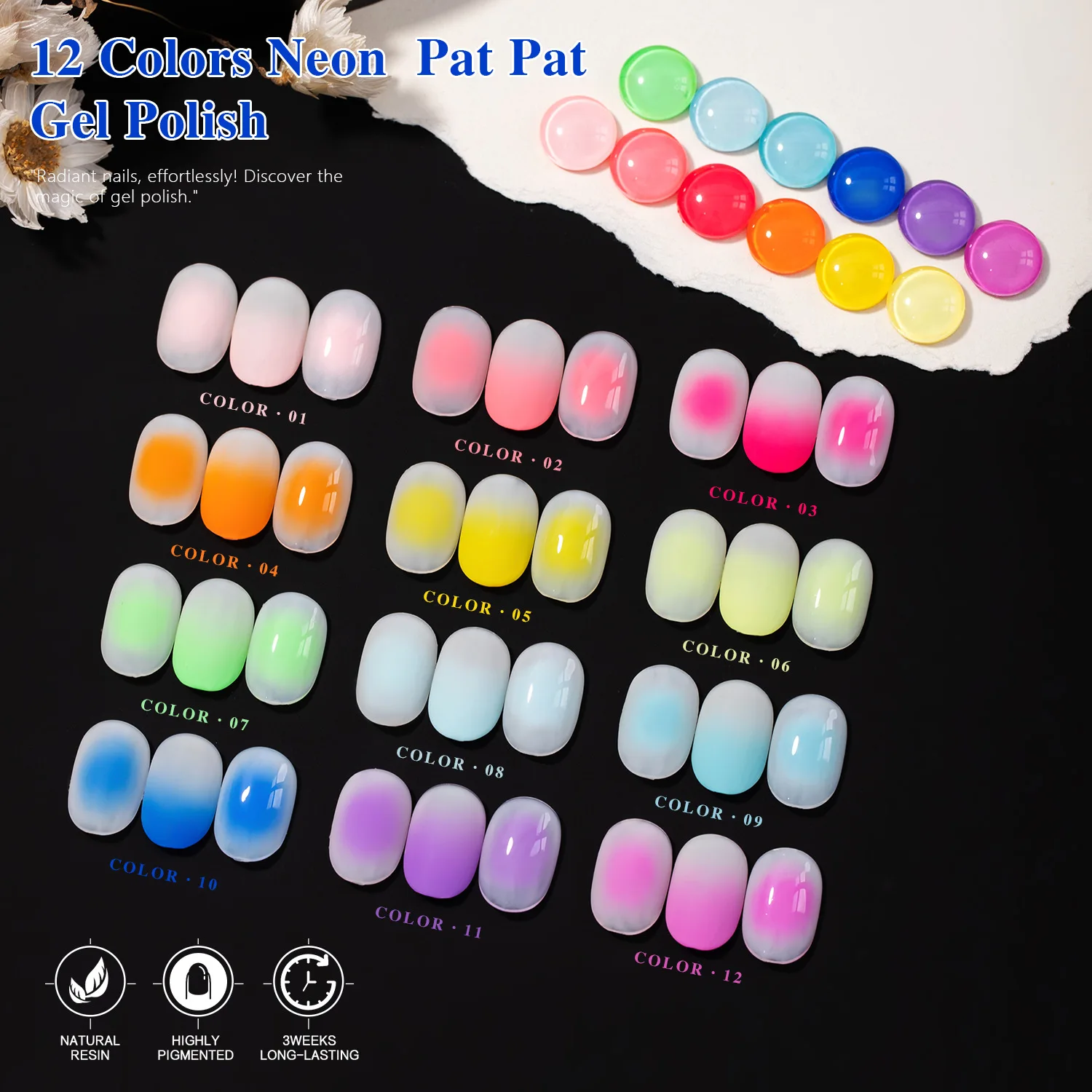 

12Colors Fluorescent Pat Painting Gel Nail Polish High Gloss Shiny Long Lasting Soak Off UV LED Gel Varnish Nail Art Decorations