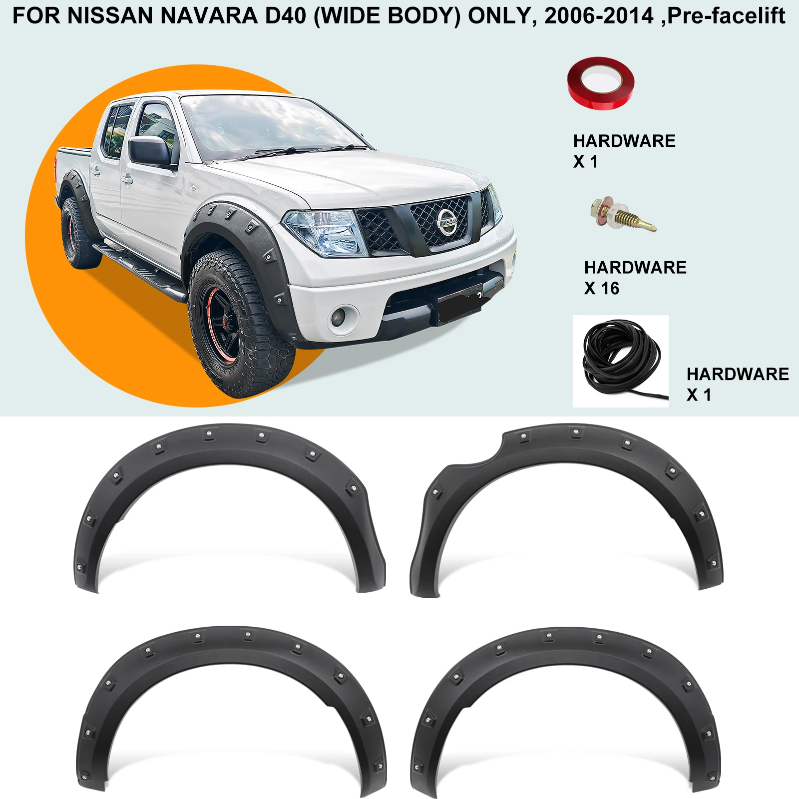 Pocket Style Fender Flares For Nissan Navara D40 2006 2007 2008 2009 2010 2011 2012 2013 2014 Wheel Arch 4X4 Car Accessories