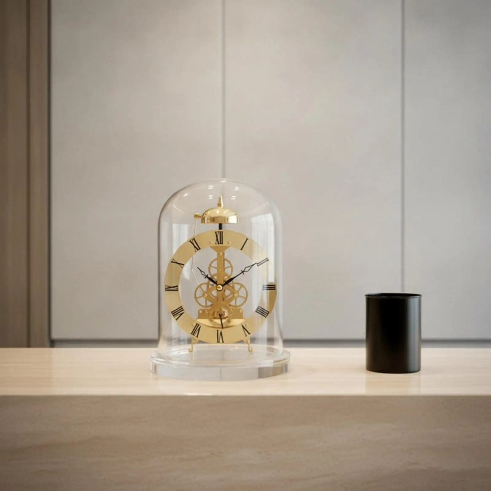 Quartz Clock Visible Gear Movement Roman Numeral Table Clock Luxury Home Decor for Bedroom Workspace