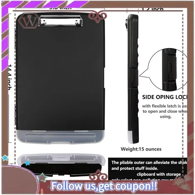 ABBG-Clip Board Органайзер Буфер обмена с хранилищем Буфер обмена для кормления Складная папка для файлов Пластиковый буфер обмена (черный) Простая установка