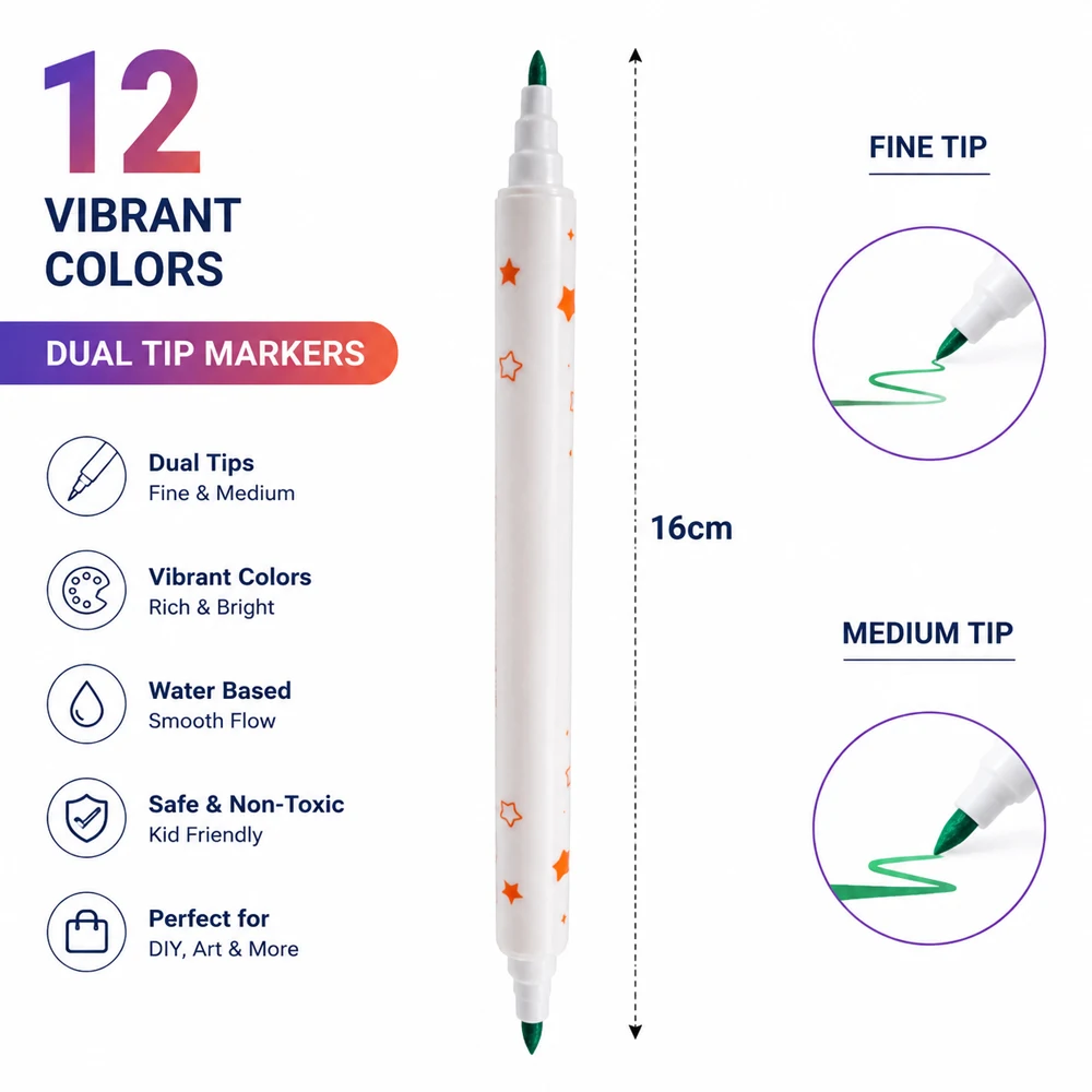 Temporary Tattoo Markers Pen Kit with 12 Colors Body Markers Pen and 80 Stencil Designs Dual-ended Drawing Pen for Body Tattoo