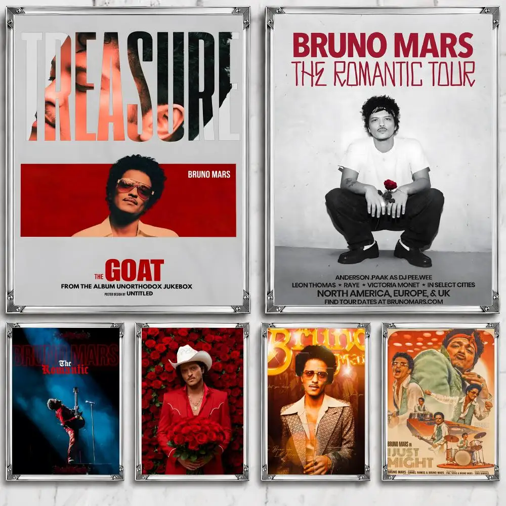 singer B-Bruno M-Mars Poster Self Adhesive Wall Decor Waterproof Removable for Bedroom Living Room bar Gift