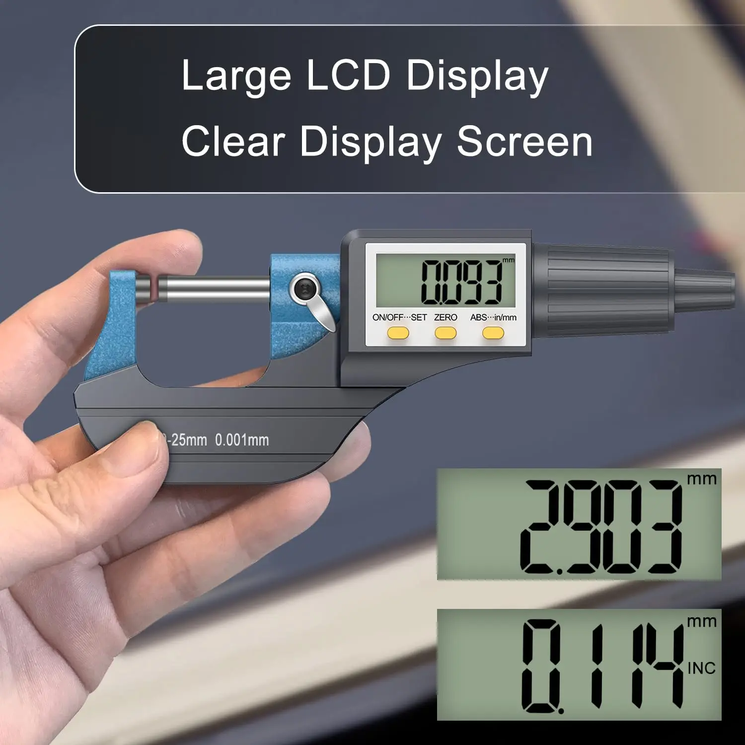 Digital Micrometer LCD Display Outside Precision Measuring Tool, 0-1