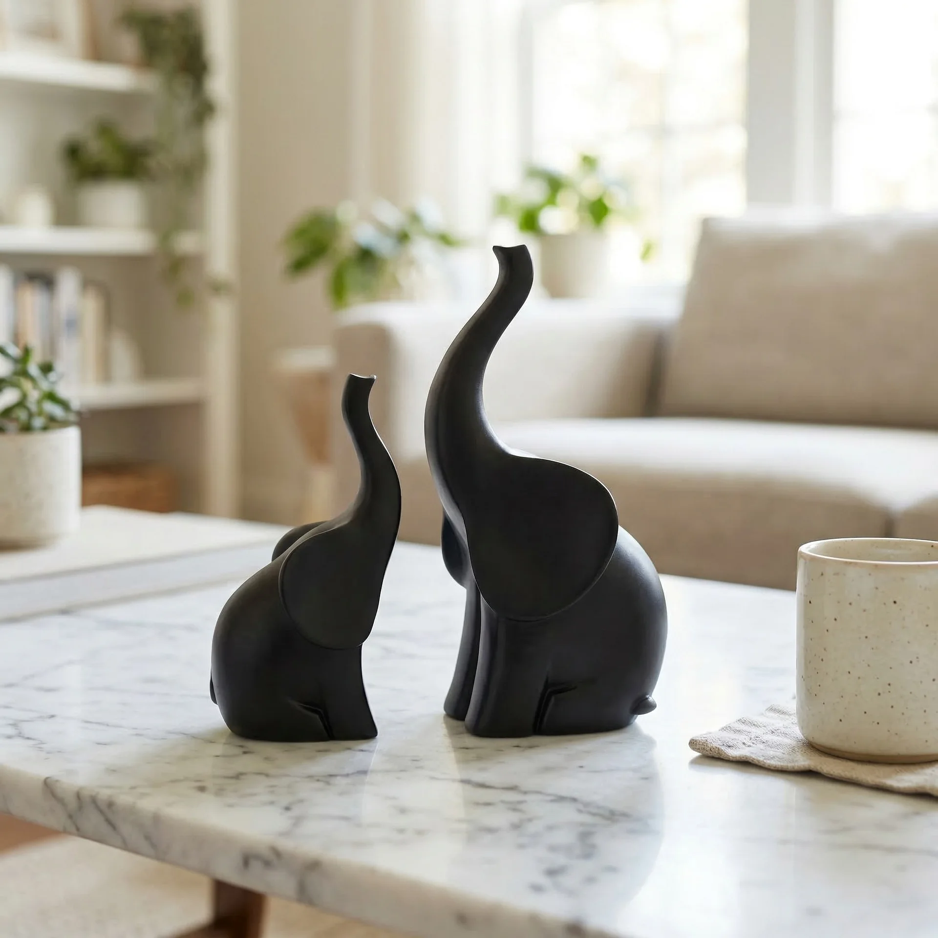 

2Pcs Ceramic Elephant Figurines Art Craft Ornament Gift for Desk Kitchen Bathroom Living Room Indoor Decor