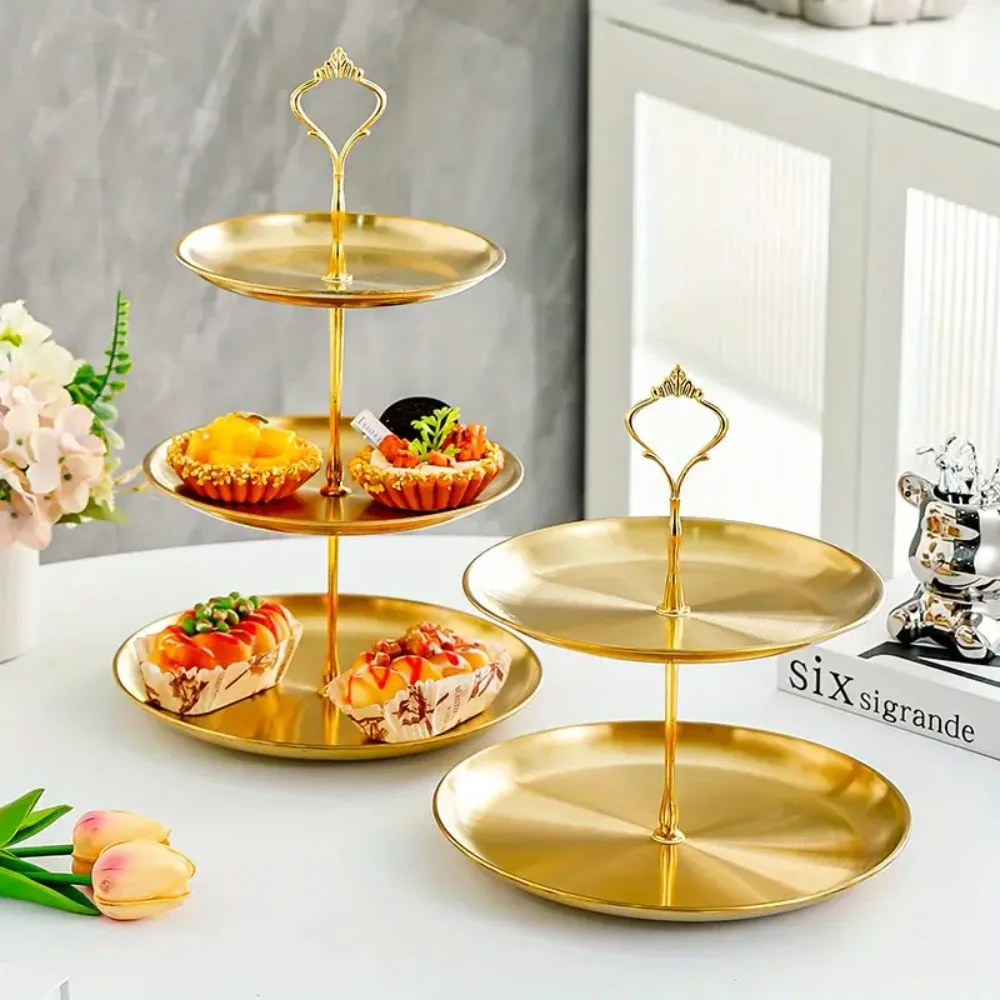 Elegant 2/3-Tier Golden Stainless Steel Cake Stand Detachable Dessert Snack Display Tray Wedding Tea Parties Decor Gift Choice