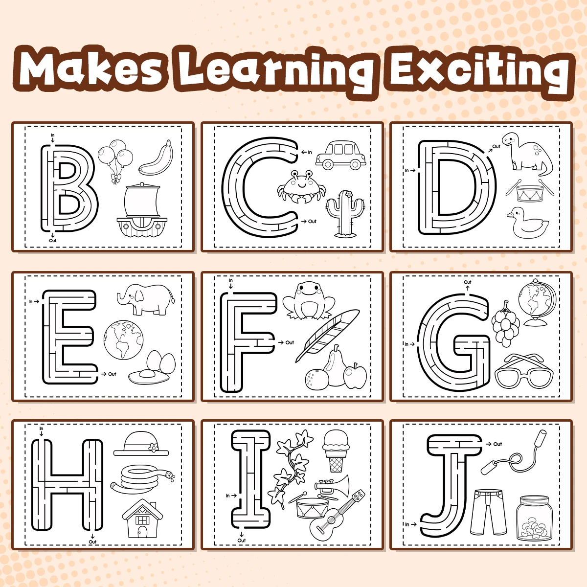 Children's alphabet coloring book, cute cartoon patterns, preschool early education workbook, boost your baby's hands-on skills