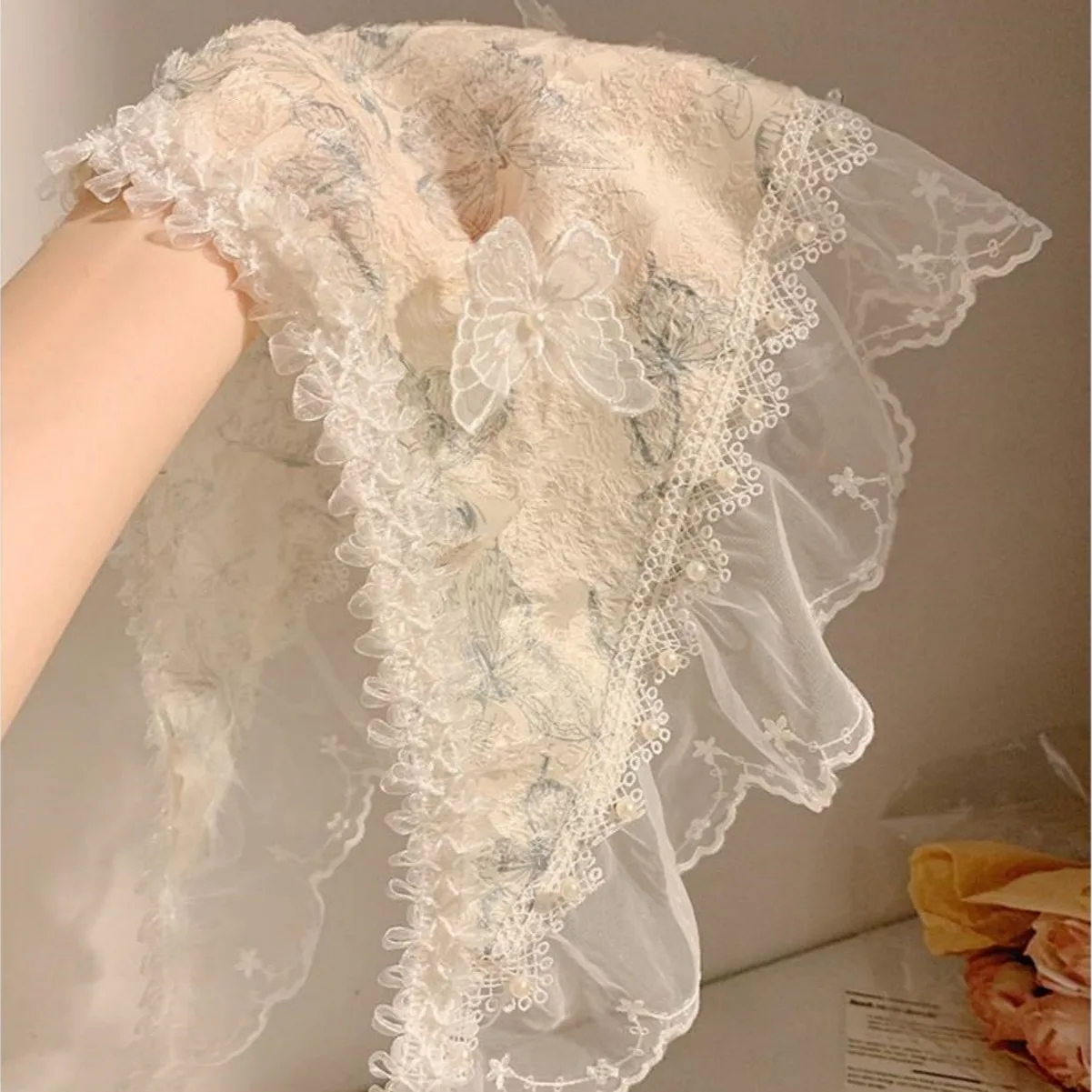 

Heavy Industry French Butterfly Lace Triangle Headscarf Women's Super Fairy Seaside Countryside Hairband Hair Accessories