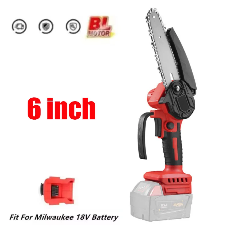 Fit for Milwaukee 18V Battery Electric Chainsaw 6 Inch Cordless Chain Saw Pruning Cutting Garden WoodworKing Power Tools