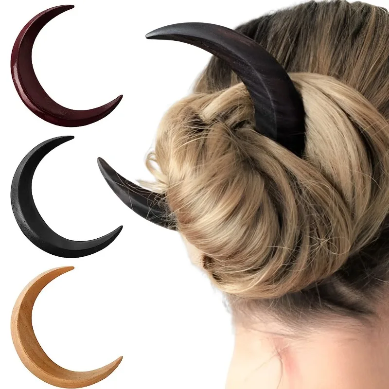 Pinza de pelo con forma de luna y Media Luna para mujer y niña, horquillas de madera para el cabello, pasadores decorativos de Ramadán, accesorios para el cabello