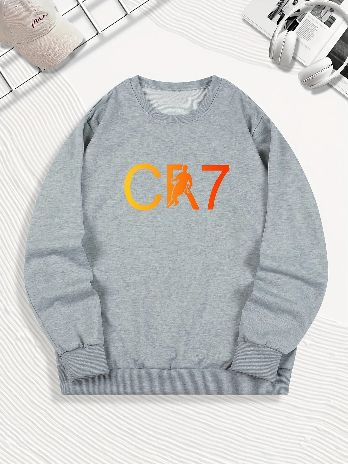

Мужская толстовка с длинным рукавом с принтом CR7 — черный повседневный комфортный топ с художественным дизайном на весну и осень