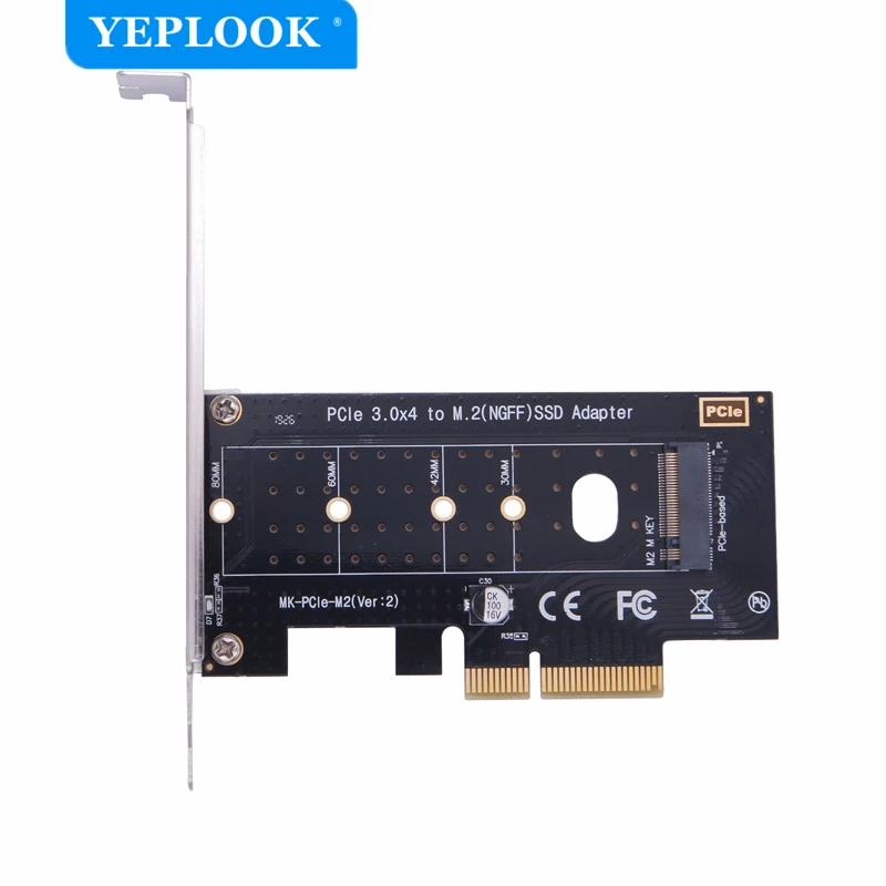 PCIe 3.0 to M.2 NGFF SSD Adapter for PCIe NVME/AHCI SSD M Key Support X16 X8 X4 22*80 22*60 22*42 22*30 with Low Profile Bracket