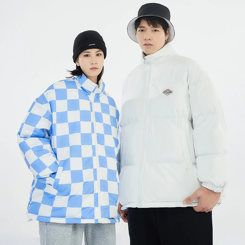 

Double-Sided Wearable Stand Collar Cotton Jaet for Men And Women Plaid Design Autumn Winter Cotton Coat Bread Sle Couple ...