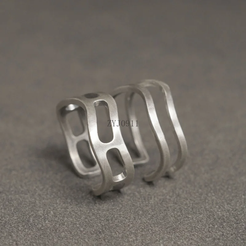 Hand brushed matte 925 silver ring men's simple opening adjustable design couple ring women