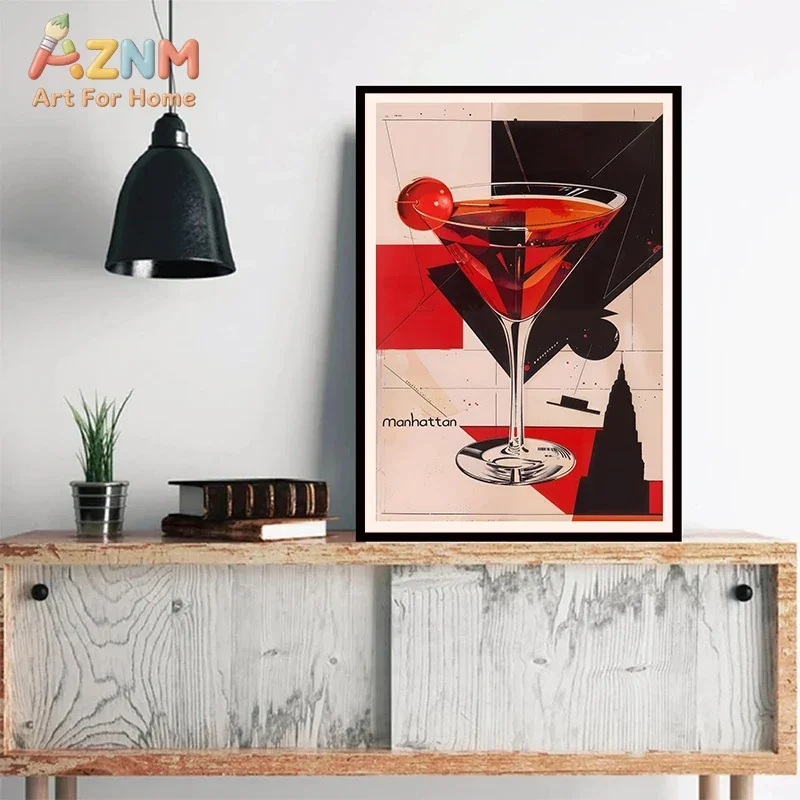 Vintage Wine Martini Negroni Martini Cocktail Poster Bar Wall Retro Canvas Painting Wine Painting Club Shop Home Decor Gifts