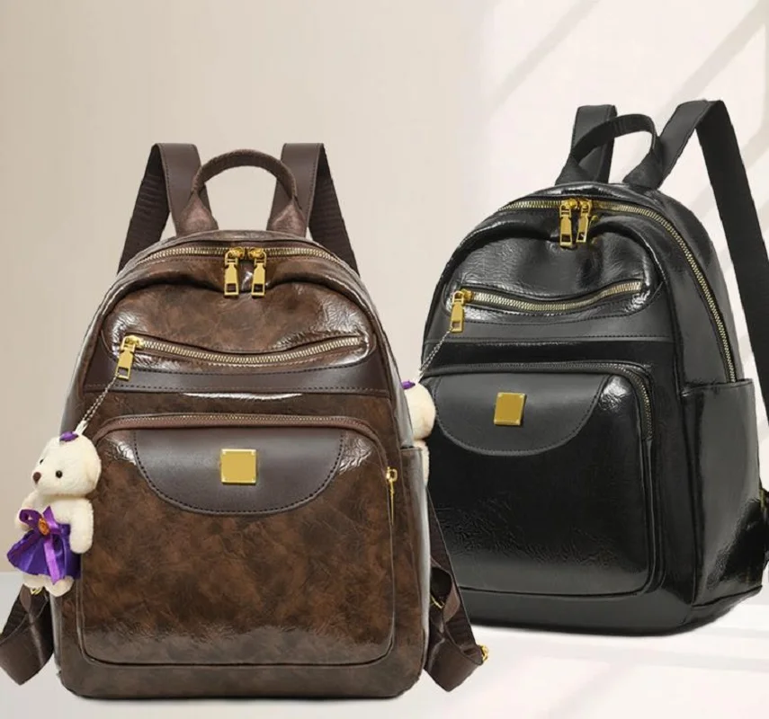 

New Korean Fashion Vintage Soft Leather Backpacks Women's High Capacity Travel Shoulder Bags Totes Crossbody Bag Schoolbag