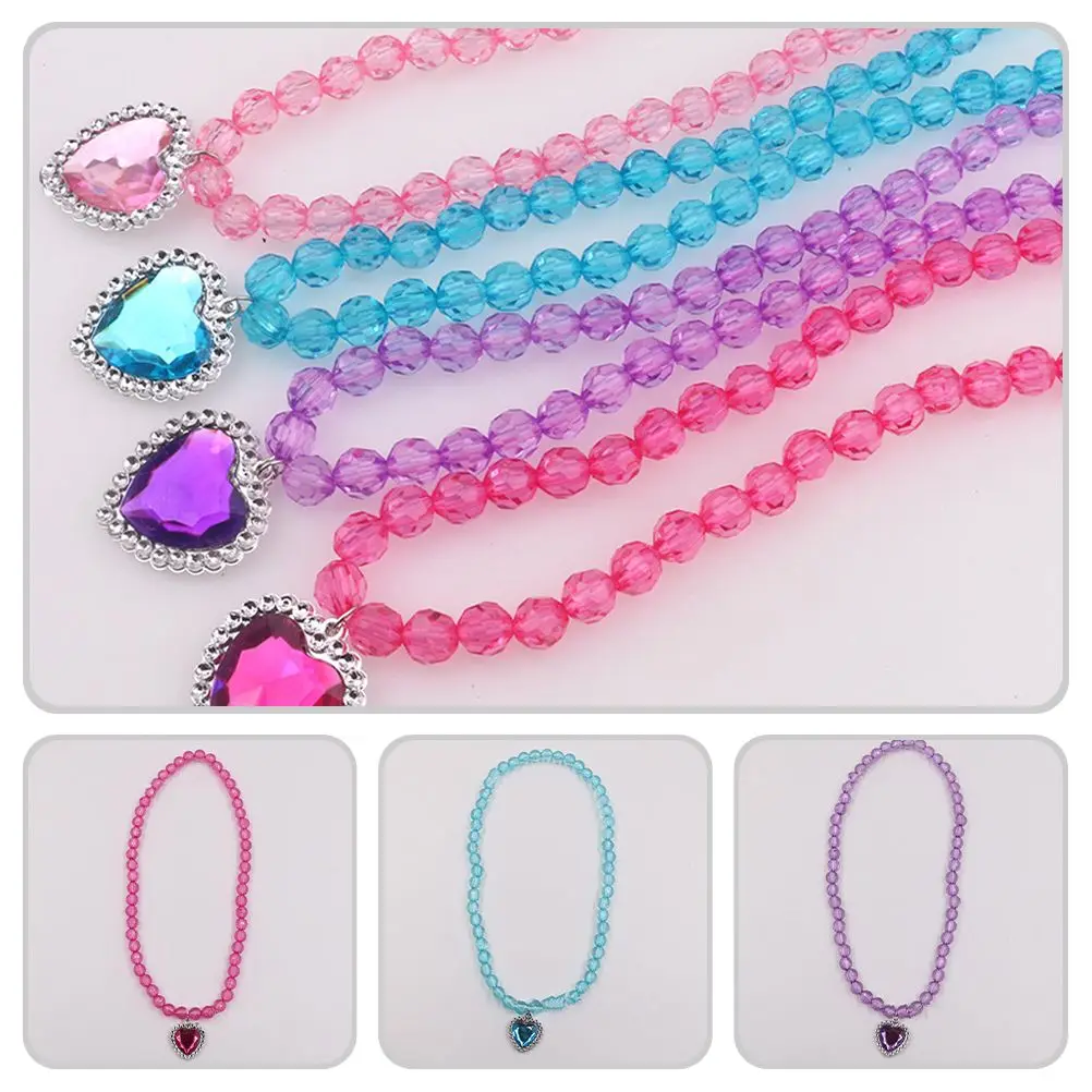 4 Sets Heart-shaped Children's Necklace Toddler Kids Bracelets Girl Plastic Jewelry for Girls