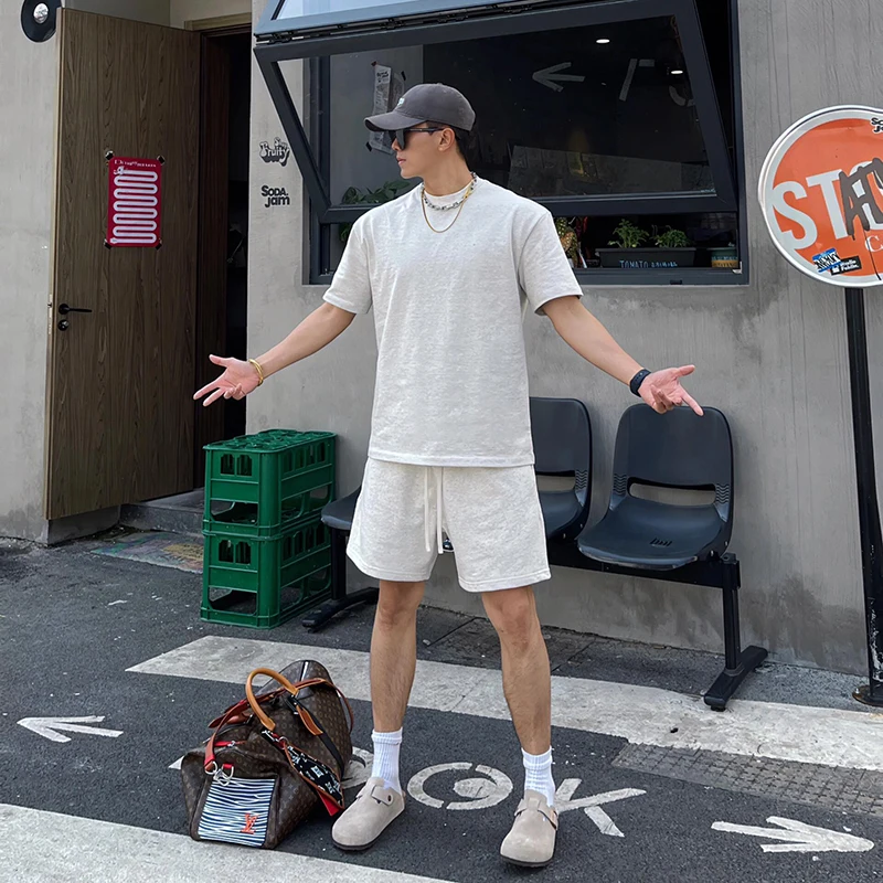 

Heavyweight Spor ey Floral orts Men's Summer American High Street Baskeall Casual Five-Quarter Length Straight Leg