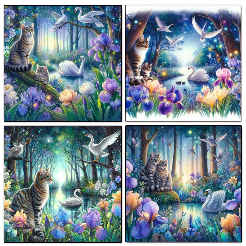 5D DIY Full Diamond Painting Cross Stitch Kit Swan Cat iris Flower Landscape Home Decor Art Craft Rhinestones Diamond Embroidery