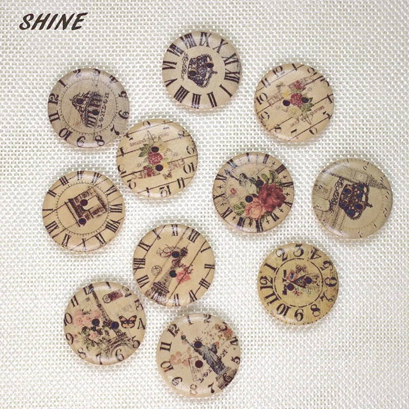 30mm Wooden Buttons Scrapbook clock 2-Holes buttons for clothing sewing supplies buttons for crafts sewing accessories