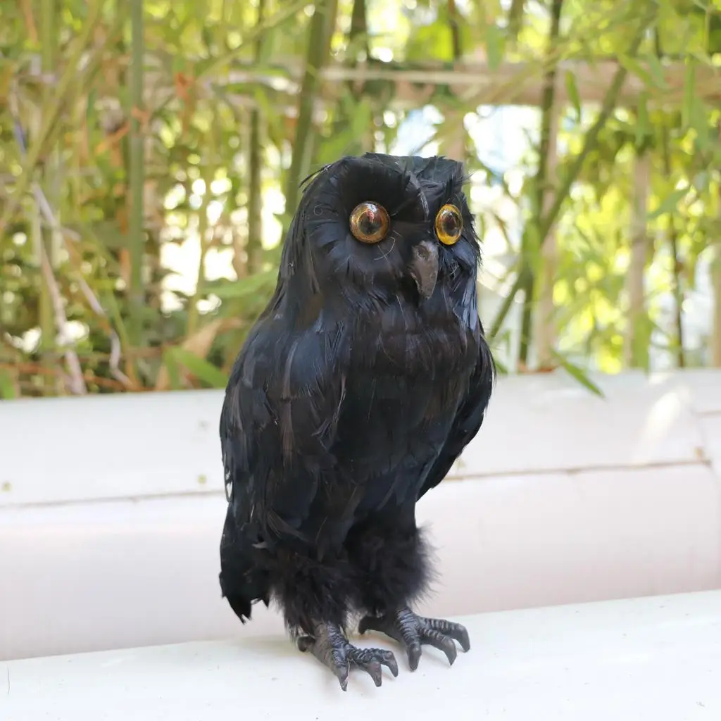 

Realistic Artificial Black Owl Figurine Miniatures Height 27cm