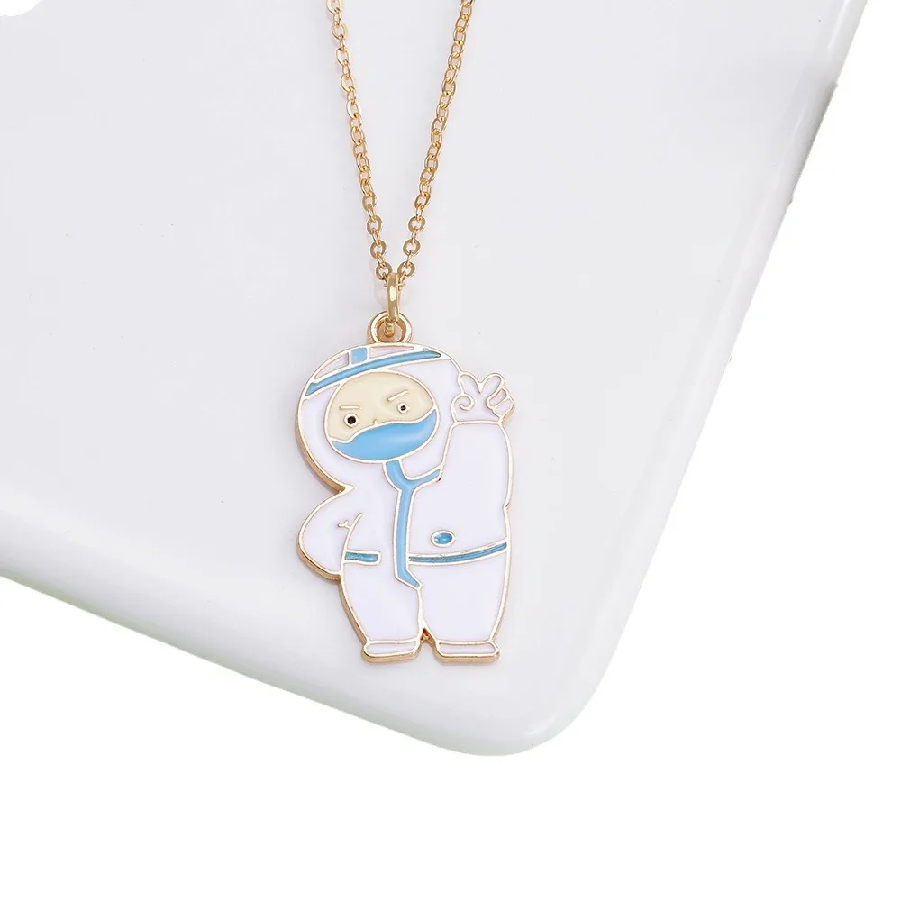 مجوهرات إبداعية لطيفة للرعاية الطبية الأوروبية والأمريكية، قلادة إبرة ممرضة مصنوعة من سبيكة يقطر الزيت، قلادة على شكل عظمة الترقوة