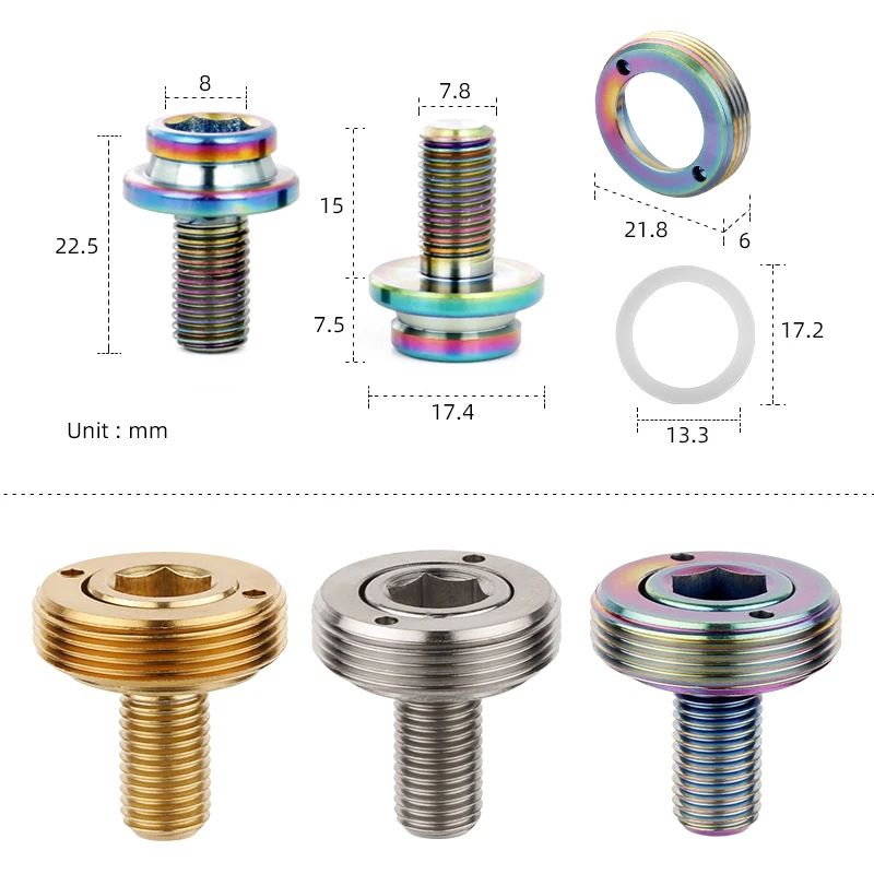 M8*15mm Titanium BB Fixing Bolts CNC-machined Bicycle Square Taper Bottom Bracket Bolts W/ Cap Gasket Cycling Accessories