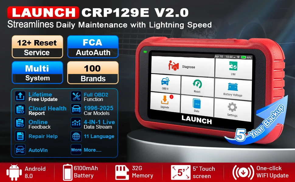 

LAUNCH X431 CRP129E V2.0 OBD2 Scanner Automotive 4 System Diagnostic Tools OBD Code Reader DPF OIL Reset Free Update pk CRP123E