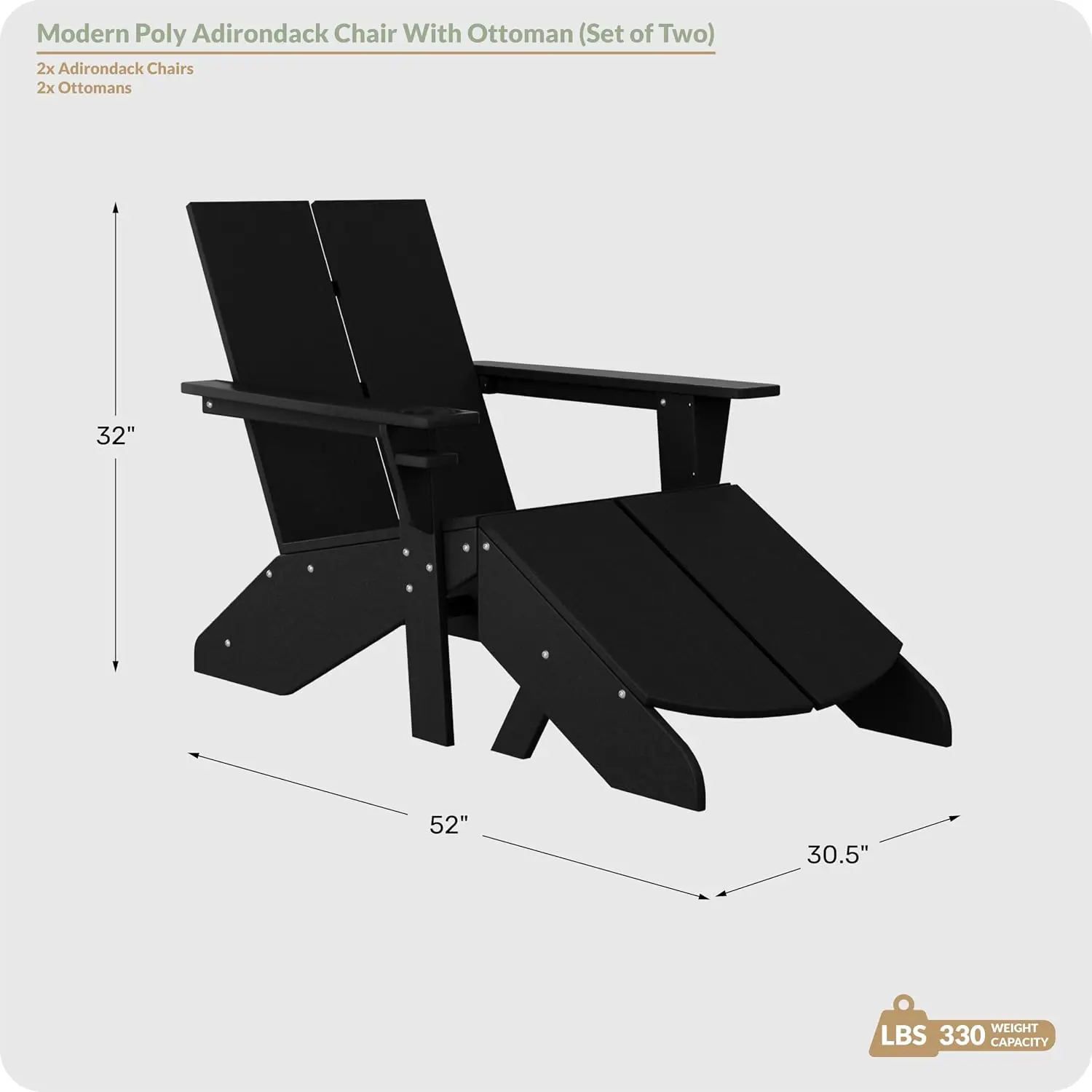 Modern Outdoor Adirondack Chair Set 4-Piece HDPE Folding Ottoman Cup Holder Patio Garden Furniture, Customized