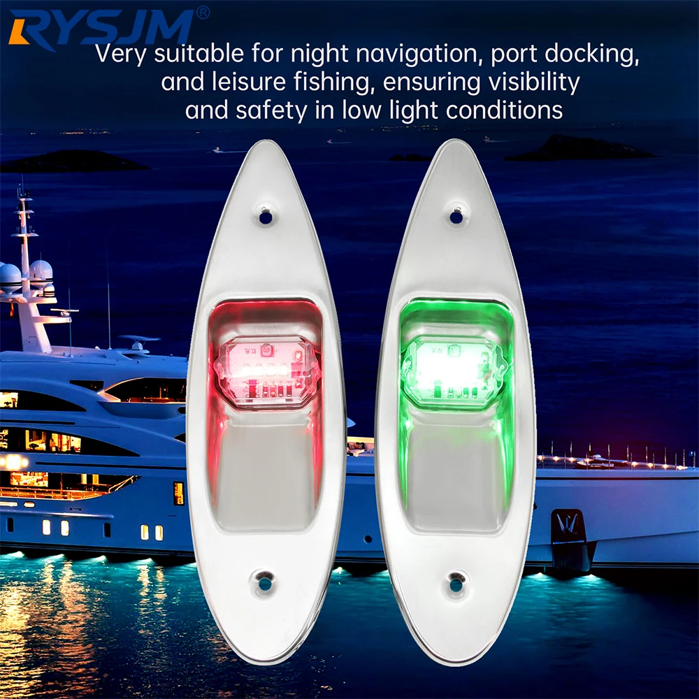 

2pcs 12V Boat Navigation Light Waterproof Corrosion Resistant LED Red Green Side Bow Sailing Signal Lights For Marine Yacht