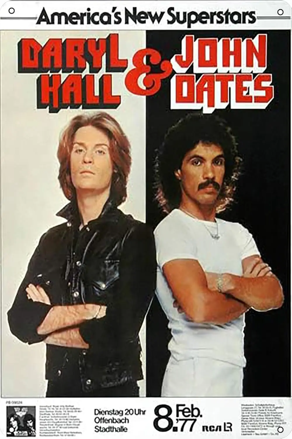 1u,Daryl Hall & John Oates, Frankfurt 1977 Poster tin Metal Sign Retro Wall Decor for Home Cafes Office Store Pubs Club Sign