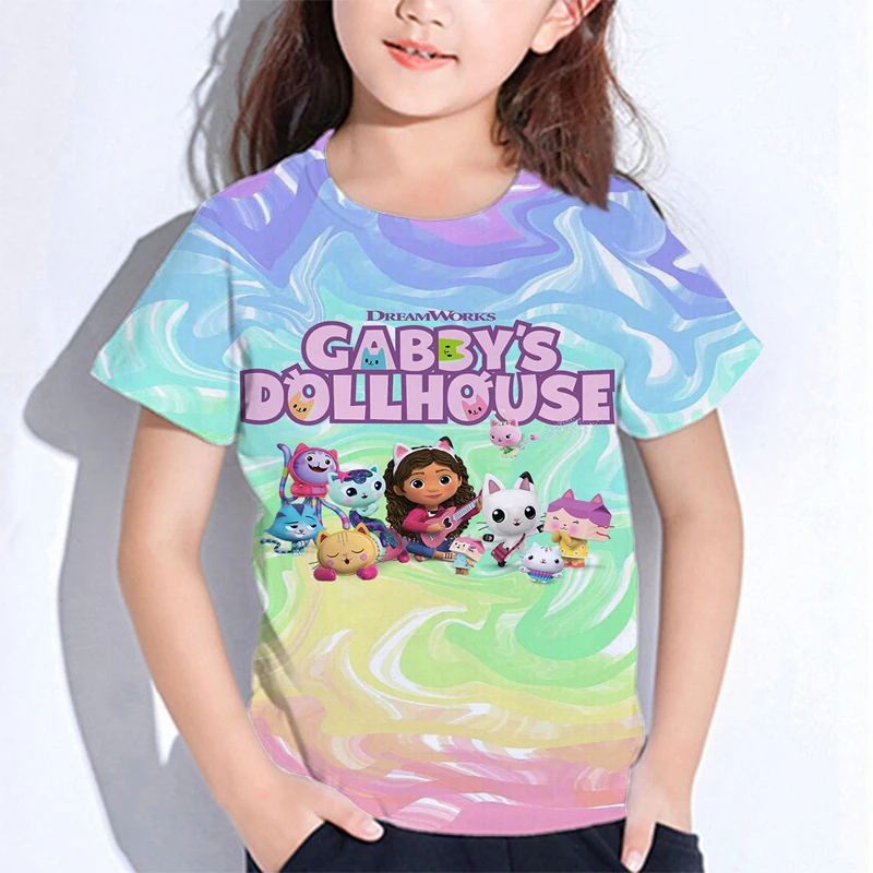 Kids Gabby's Dollhouse T-shirts Gabby Cat Short Sleeves Toddler Summer Short Sleeve Tshirt Boys Girls Tee Tops