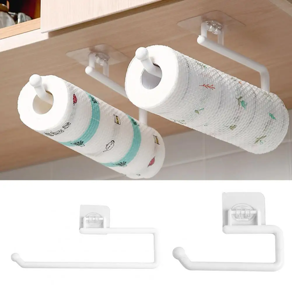 Roll Paper Holder Storage Rack Wall Mounted Self Adhesive Plastic Film Paper Towel Hanger Kitchen Bathroom Kitchen Organizer