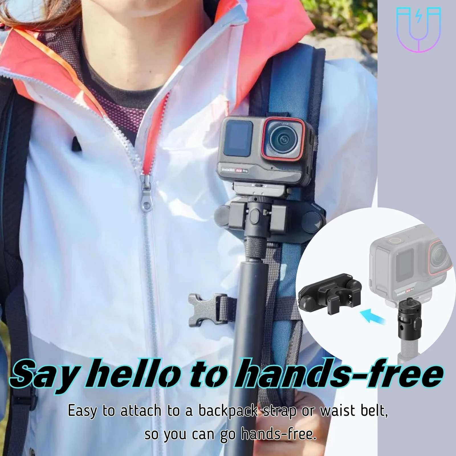 Insta360 マグネット式自撮り棒ホルスター クイックリリースホルダー 