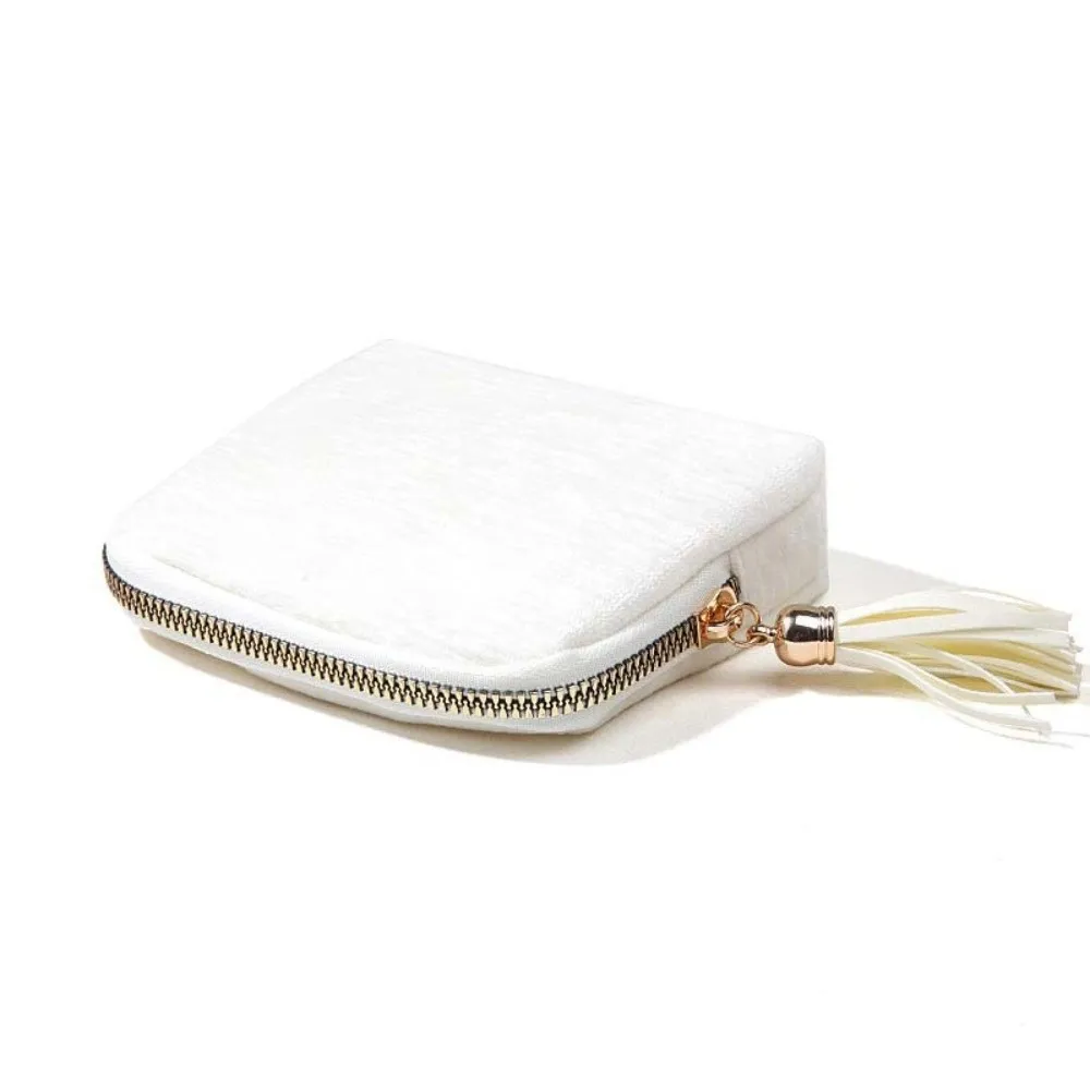 

Flannel Travel Jewelry Case Tassel Zipper with Compartments Jewelry Organizer Mini Portable Jewelry Storage Pouch