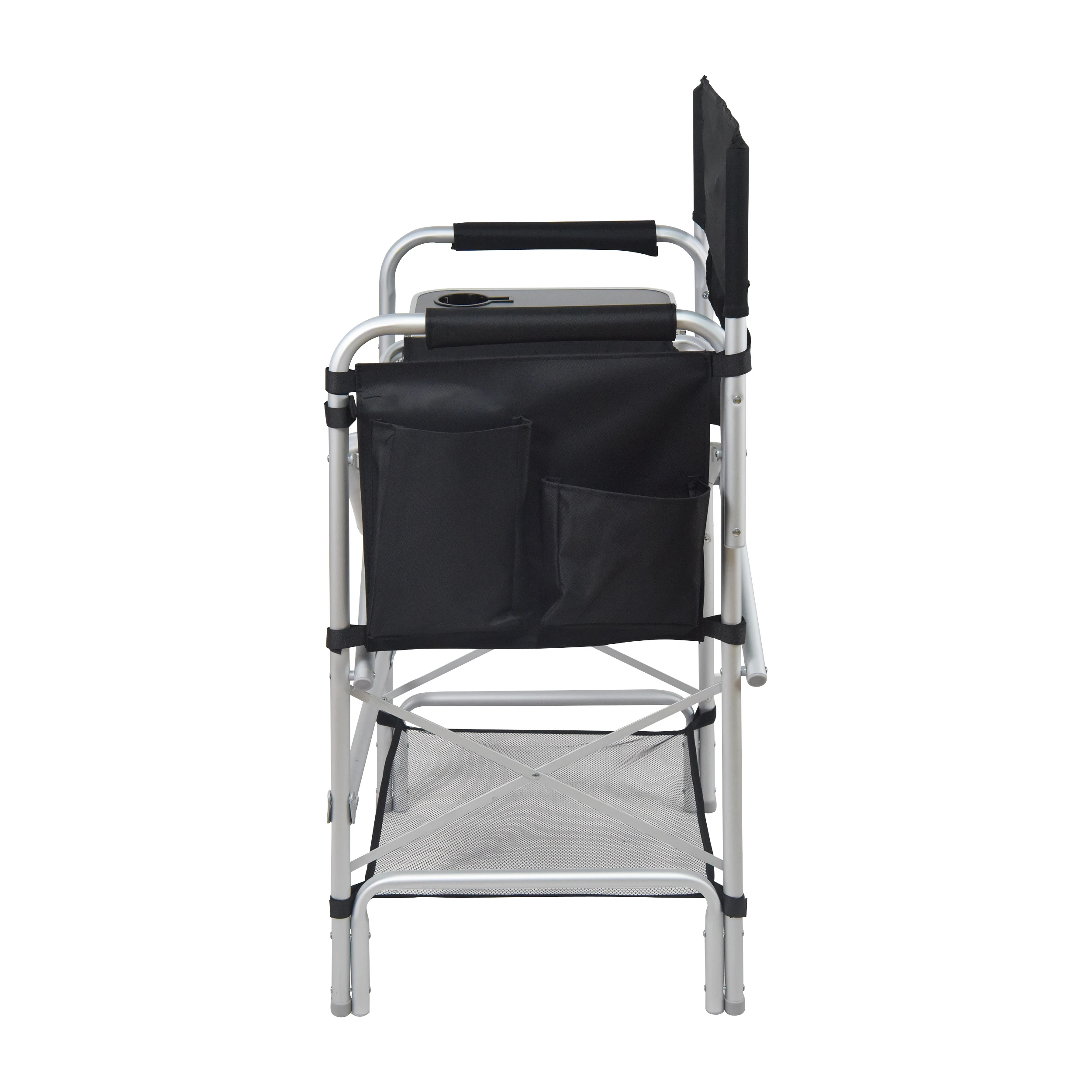 Custom Makeup Artist Camping Folding Portable Tall Polyester Aluminum Director Chair with Side Table and Pocket