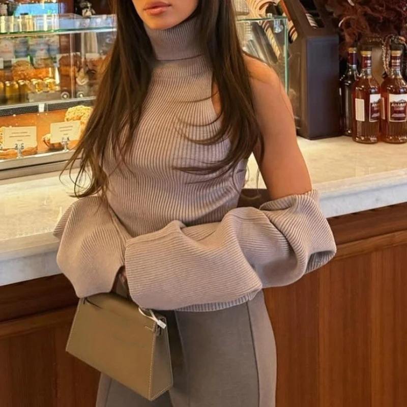 Oversized Drop Shoulder Long Sleeve Loose Sweater Shrug Pullover Women 2 Piece Knit Sweaters Turtleneck Sleeveless Rib Tank Tops