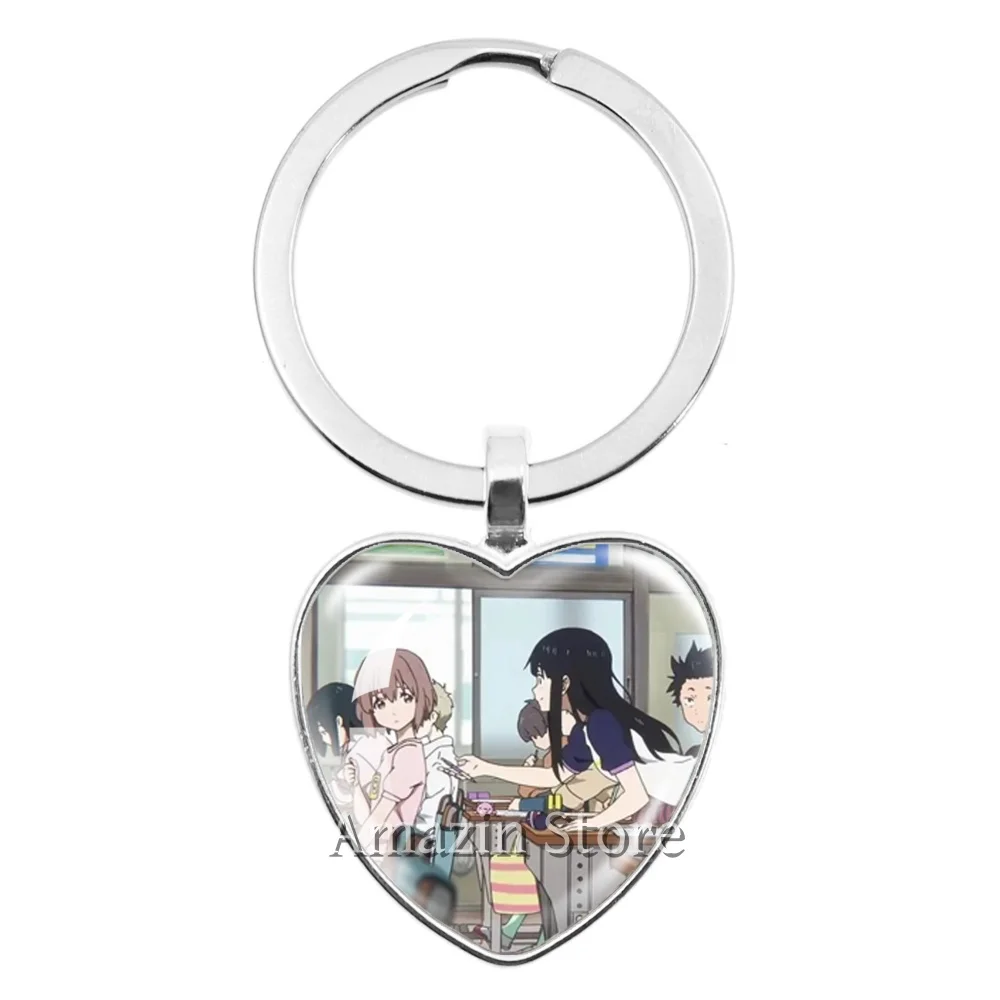 Anime A Silent Voice Stand Figure Ishida Shōya Nishimiya Shouko Key Ring Pendent 25mm Heart Keychain Gift Friends Jewelry