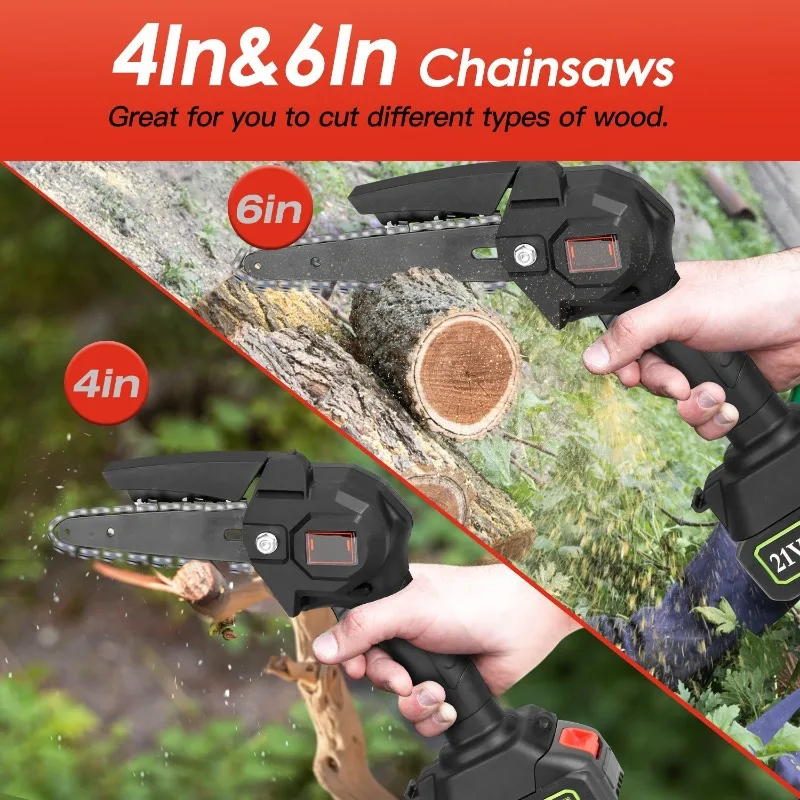 2 in 1 Cordless Pole Saw and Mini Chainsaw with 2pcs 3000mAh Battery 4 Inch 6 Inch Chain for Tree Pruning Garden Tool Kit