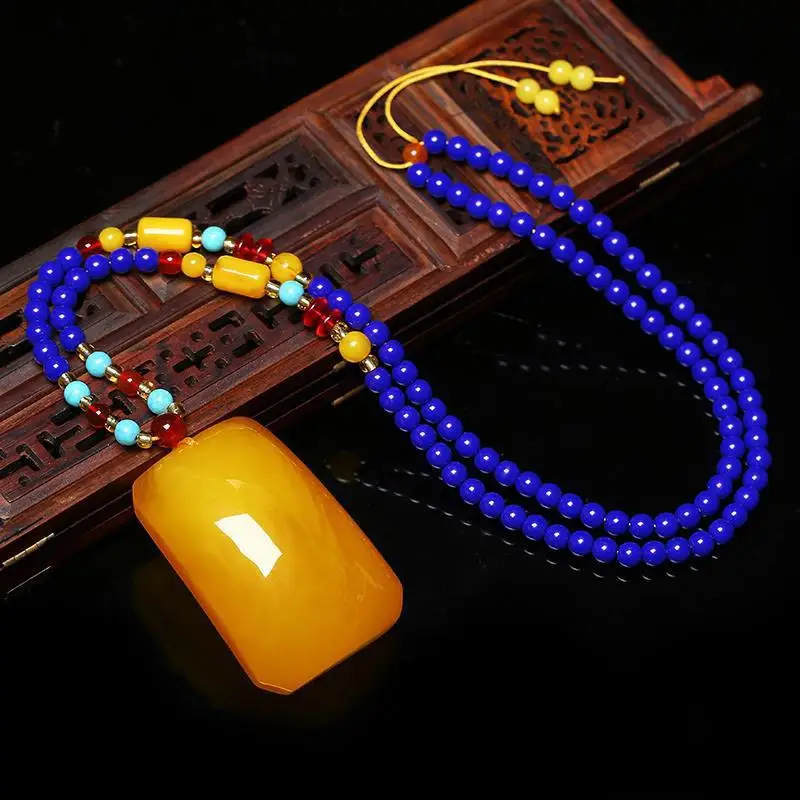 Bezpieczny wisiorek z wosku pszczelego Żółty smar z kurczaka Stary miód Kropla wody Bursztynowy naszyjnik z okrągłymi koralikami w kształcie damskiego łańcuszka do swetra