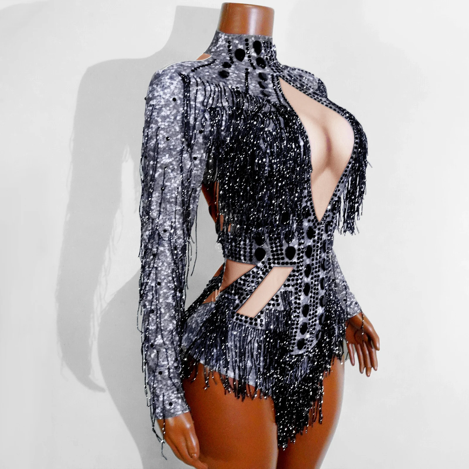 Stage Performance Sexy Cutout Tassel Jumpsuit Team Pole Dance Club Birthday Party Nightclub Dj Singer Dance Performance Costume