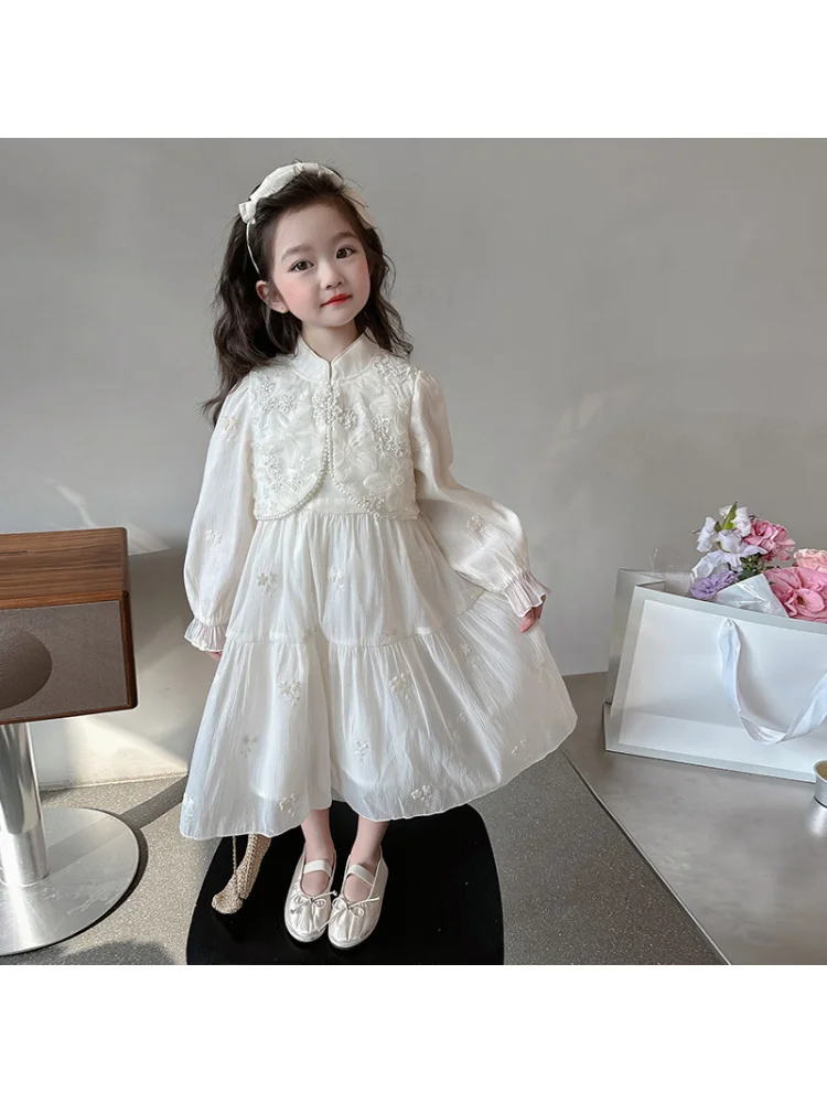 Vestido para niñas, novedad de 20225, vestido Hanfu de primavera y otoño para niñas, vestido de princesa elegante para niñas pequeñas, traje de primavera