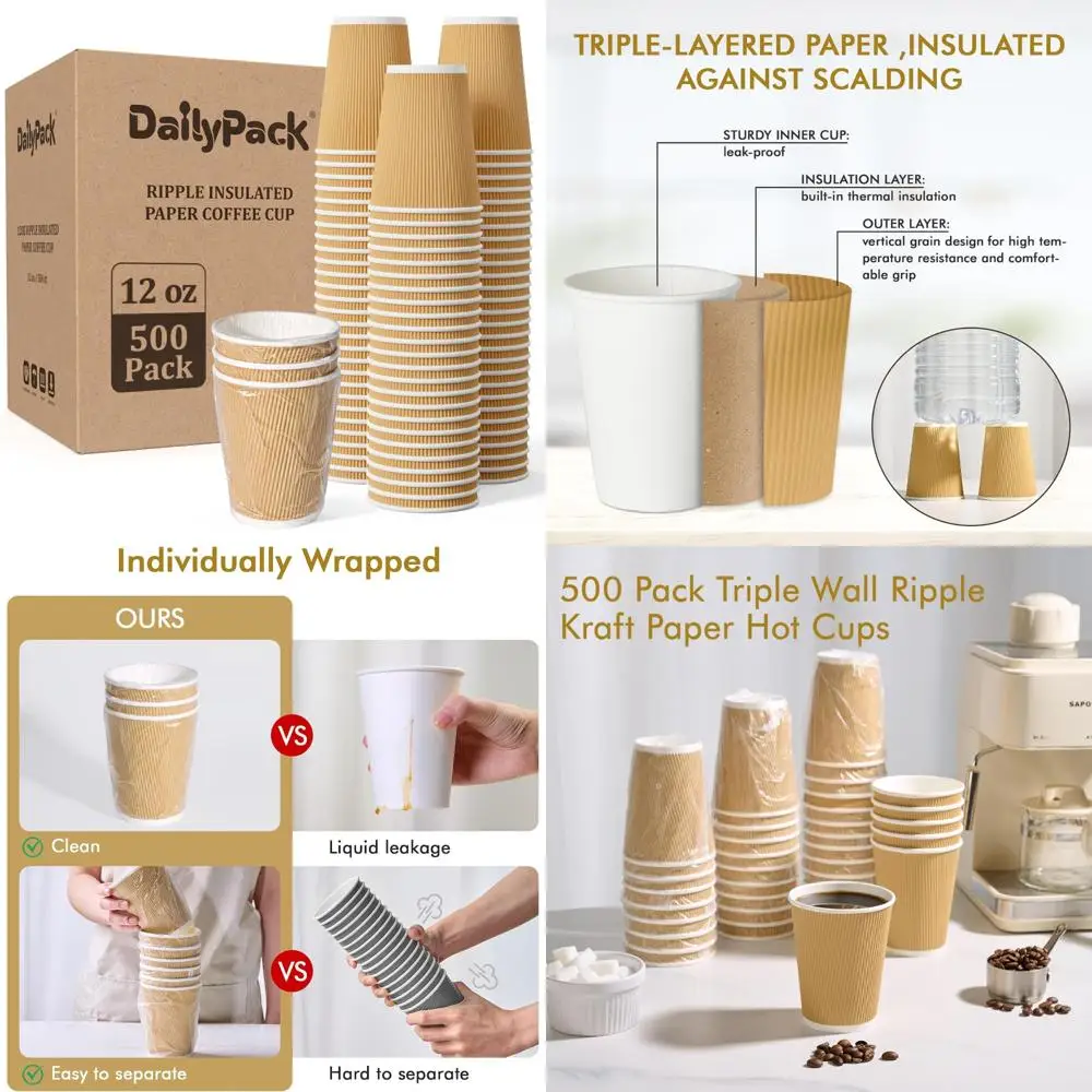 

Insulated 12 oz Coffee Cups Pack of 500 - Ripple Wall Design for Home, Office, Hotel, Meetings, and Parties Use